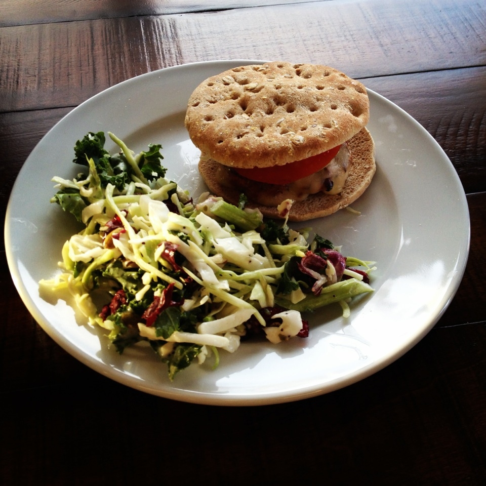 Burger with Chopped Kale Salad