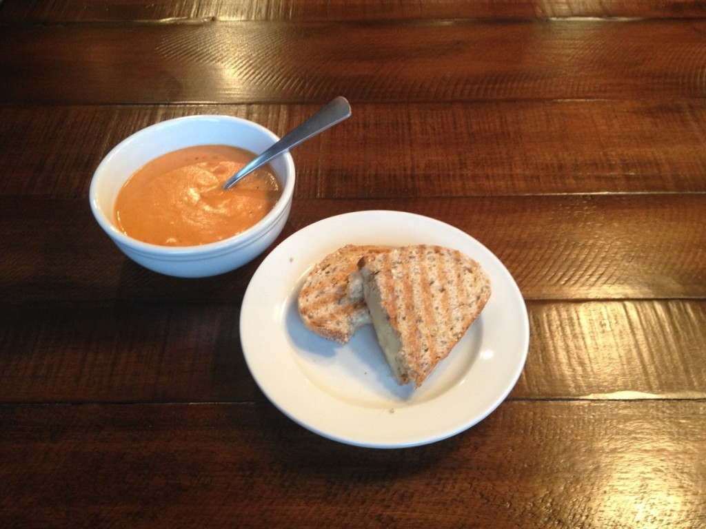 Roasted Red Pepper and Tomato soup with Grilled Cheese